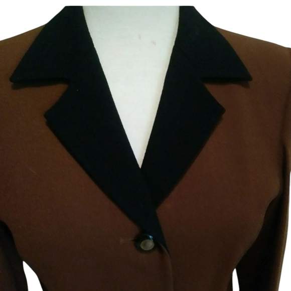 Vtg Cache Quiet Luxury 100% Wool Old Money Brown/ Black Blazer Sz 12 - Picture 3 of 12
